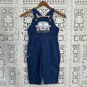 KIDS Handmade Retro Zip Up Bus Appliqué Denim Overalls